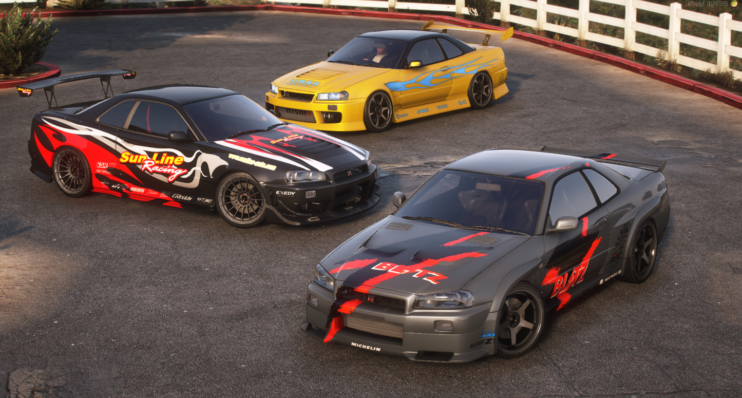 Nissan Skyline GT-R + GT-T R34 Pack [360+ Tuning / 40+ Liveries / Add-On / Debadged / FiveM / LODS]